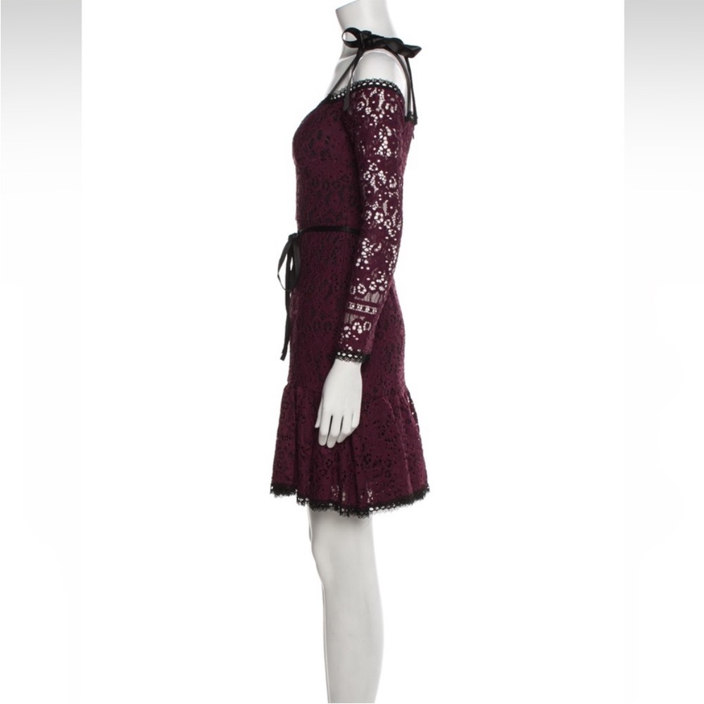 NWT Alexis Sophie Burgundy Lace Off Shoulder Tie Shoulder Dress. Small - Picture 6 of 14